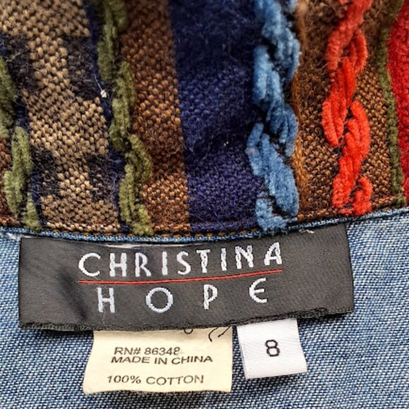 Christina Hope Vintage Aztec Embroidered Detail Denim Barn Coat, 8 - Picture 7 of 8